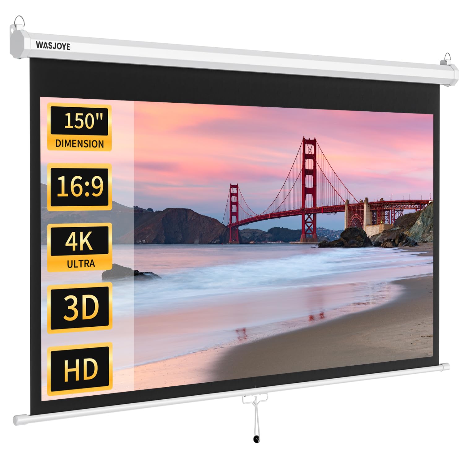 Photo 1 of ** minor scrape damage**150'' Projector Screen Manual Pull Down with Auto Locking - 16:9 HD 4K 3D