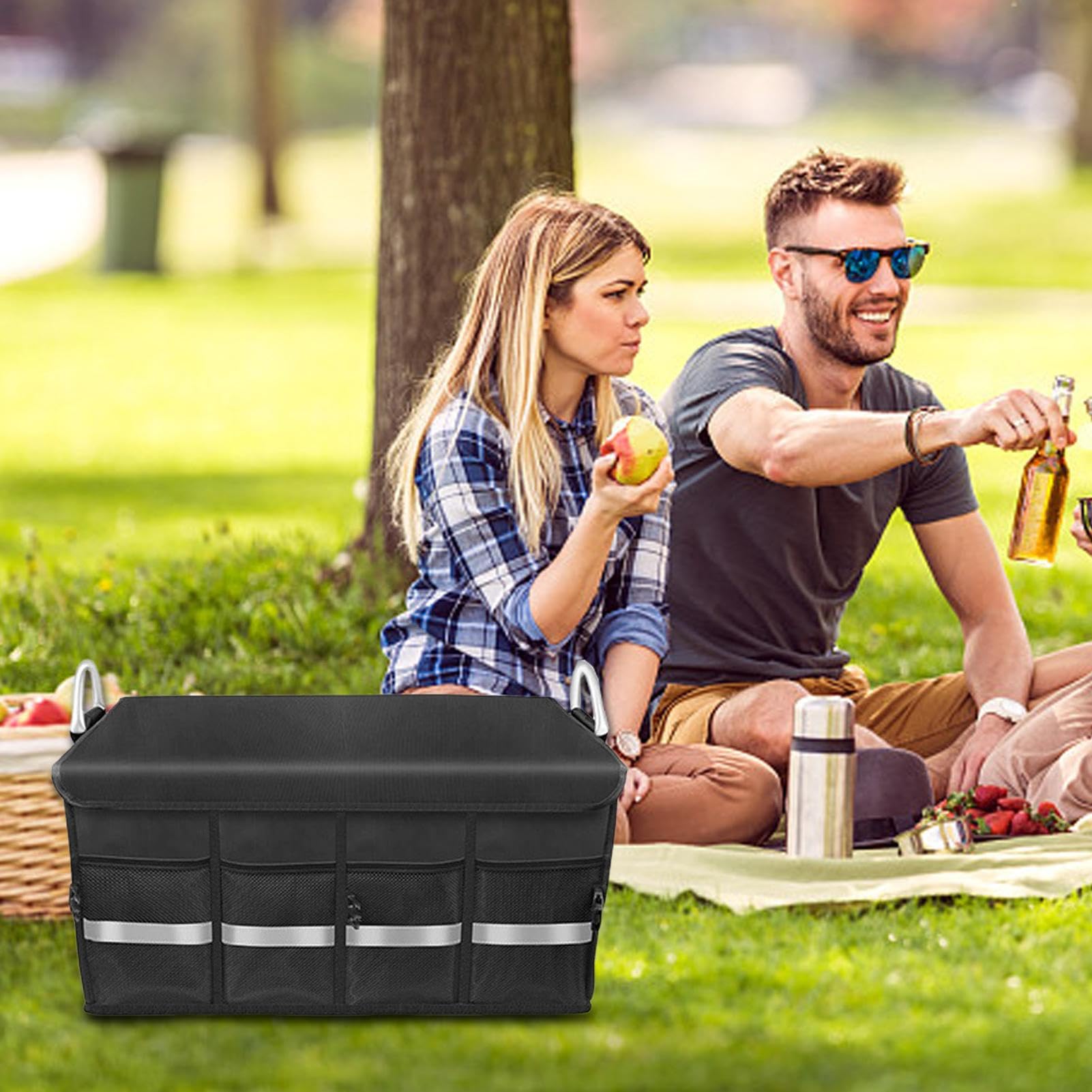 AAKOMA Organizer per Bagagliaio con Scomparto - Organizer Impermeabile in Tessuto Oxford per Bagagliaio dell'auto - Accessori per l'organizzazione dell'auto per Fuoristrada, Camion, Minivan, Auto