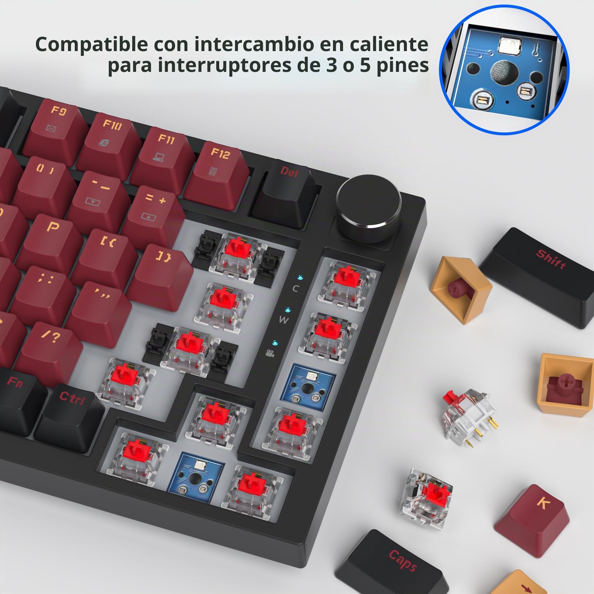 V400 Teclado Mecanico 75% Gasket Mouted, Personalizado Intercambiable En Caliente 75% TKL Cableado Mecánico RGB Teclado con Almohadillas Que Absorben El Sonido, Americano QWERTY Programable