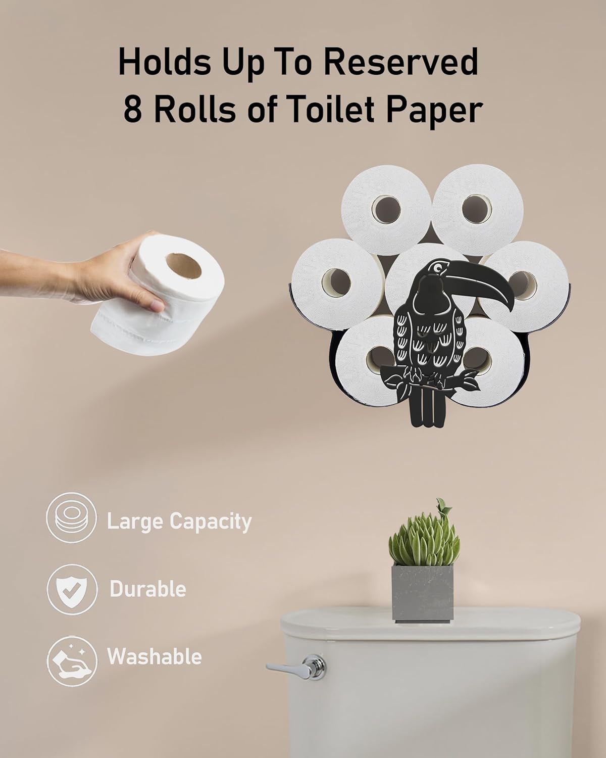 Toucan Toilet Paper Holder for Extra 8 Rolls, Unique Decorative Toilet Paper Storage Wall Mounted, Farmhouse Bathroom Animal Decor Toilet Paper Cabinets Over The Toilet Storage