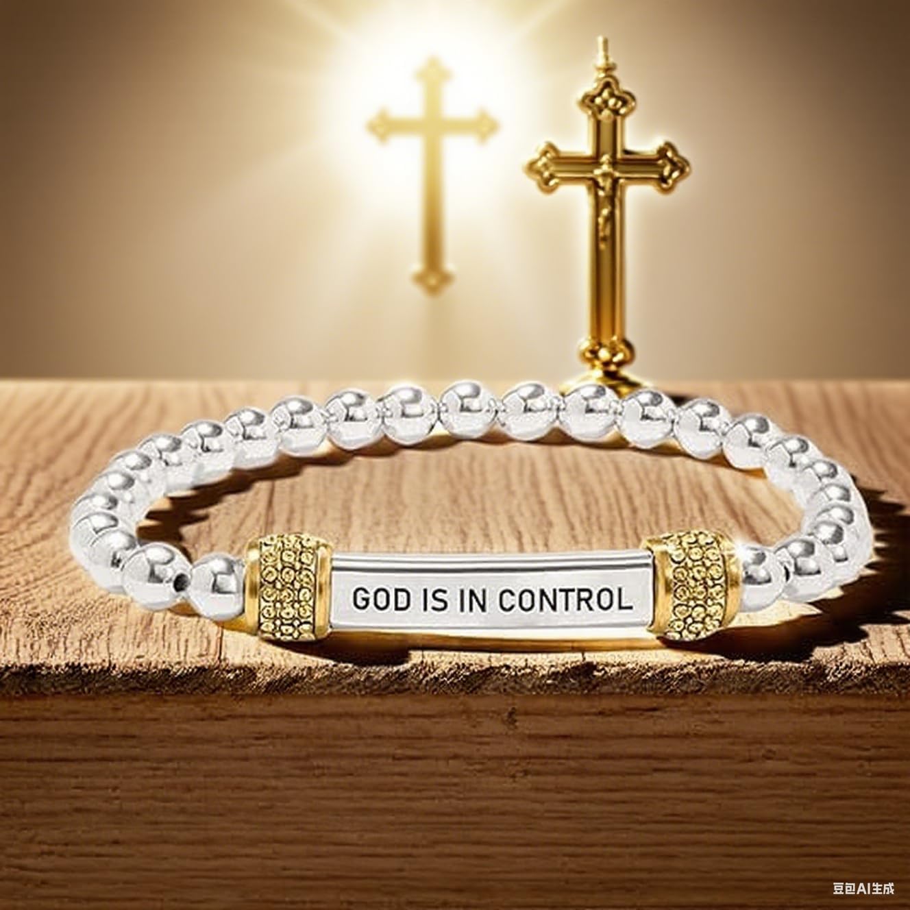 God Is in Control Bracelet For Women, Dainty Diamond Beaded Stretch Bracelet Religious Inspirational Bible Verse Engraved Stainless Steel Tube Christian Faith Self Worth Motivational Jewelry Gifts - Image 5