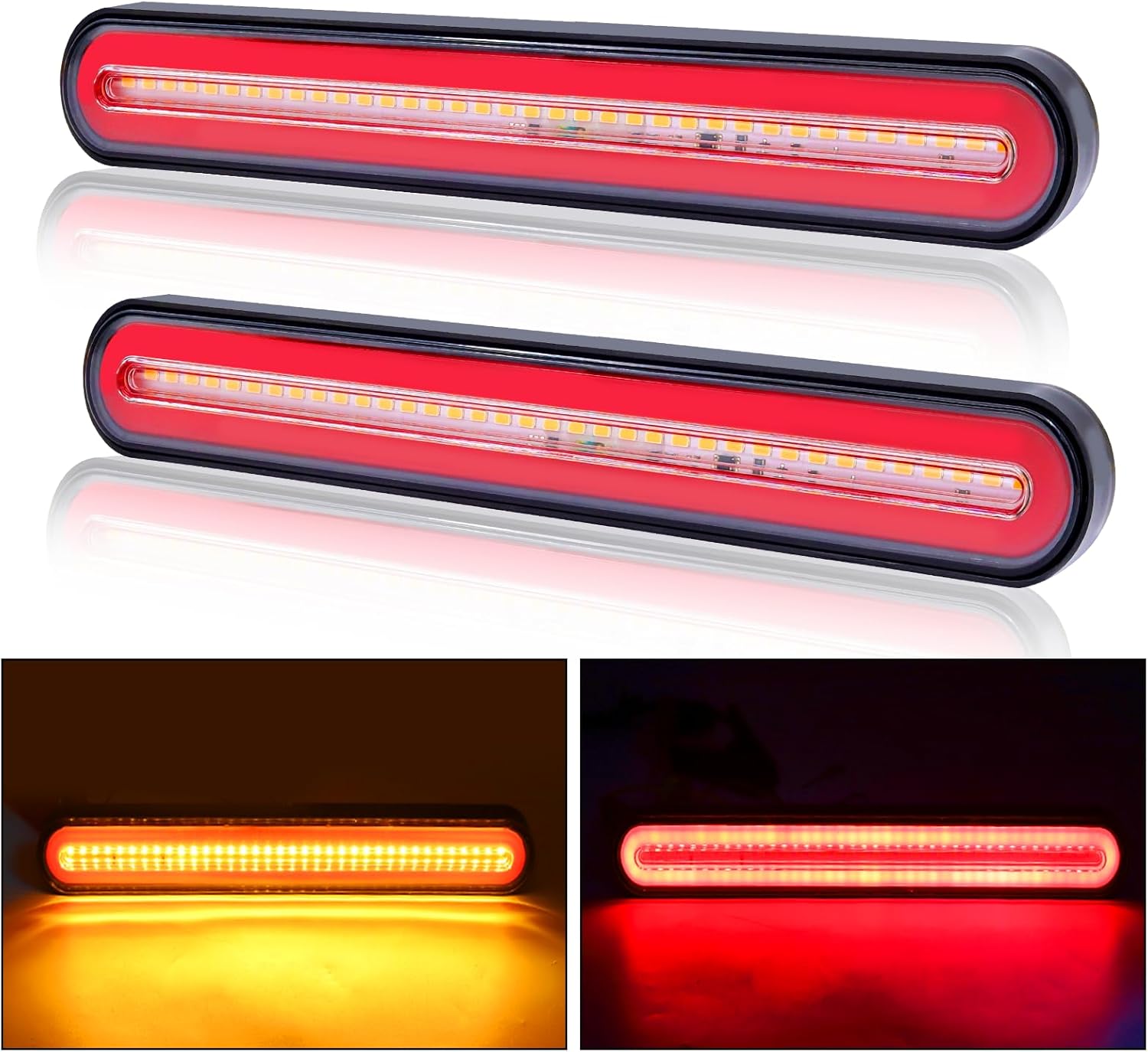 Ourbest Trailer Light Bar,12inch Led Tail Lights Flowing Turn Signal Lights Brake Lights for Truck RV Pickup ATV RV Van (Red Yellow)