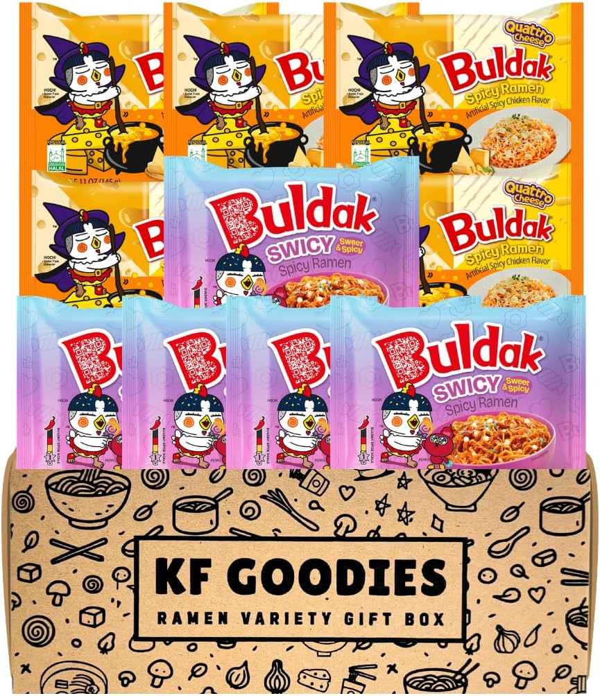 Korean Ramen Variety Pack Gift Box (10 Count) โ Spicy Buldak Noodle Assortment for Birthdays, College Care Packages, Office Snacks, and Gift Baskets