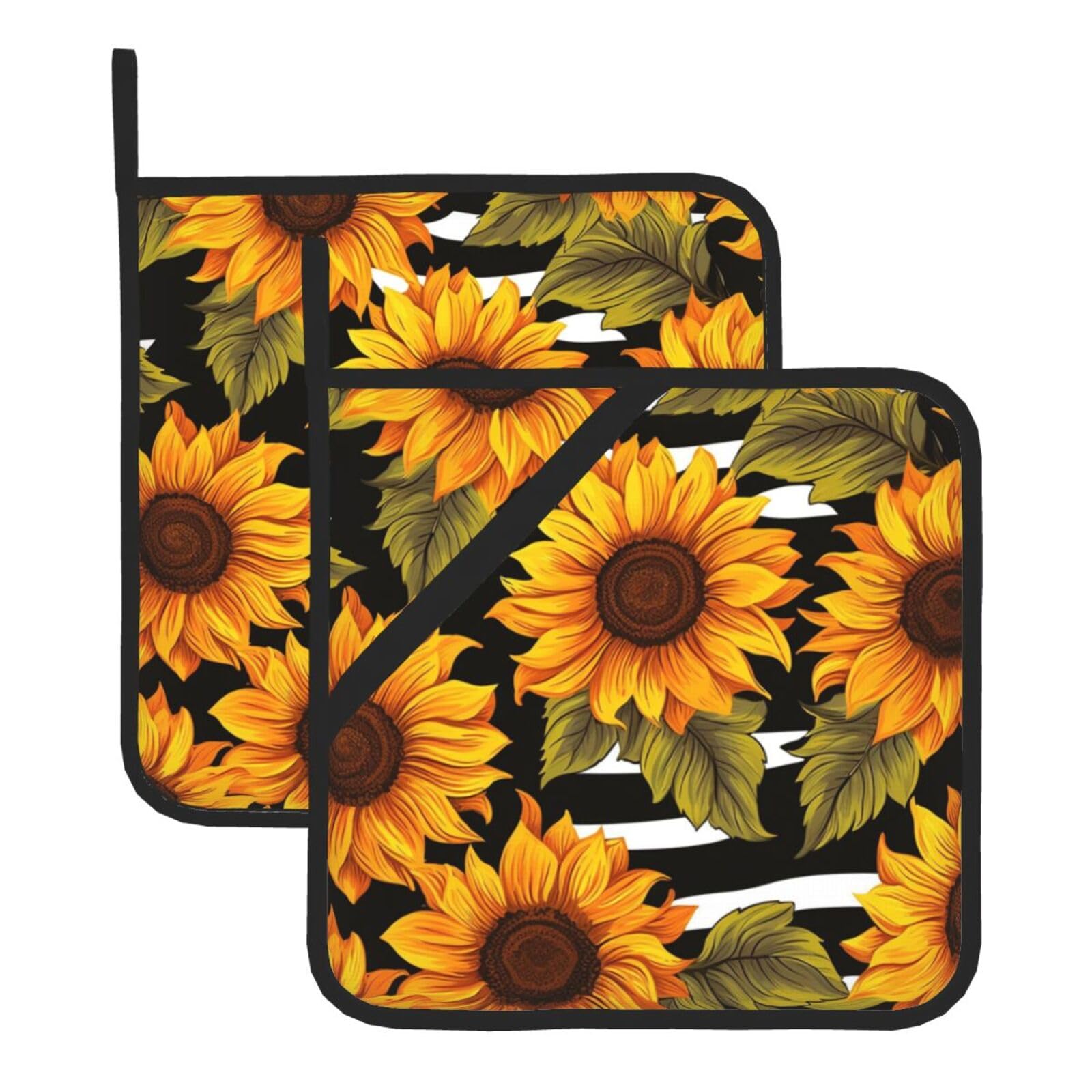 Pot Holders Set of 2 Heat Resistant Non Slip Potholders Sunflowers Pot Holders Kitchen Hot Potholders Washable Oven Mitts Cooking Pads Oven Hot Pads for Kitchen Cooking Baking Barbecue