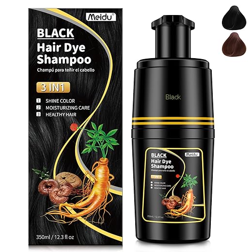 IIIMEIDU Xampu Tintura 3 em 1 Preto 350ml – Cobre Cabelos Brancos em Minutos, Com Ervas Naturais, Sem Amônia, Cor Preta Duradoura, Cobre Grisalhos com Facilidade, Para Homens e Mulheres