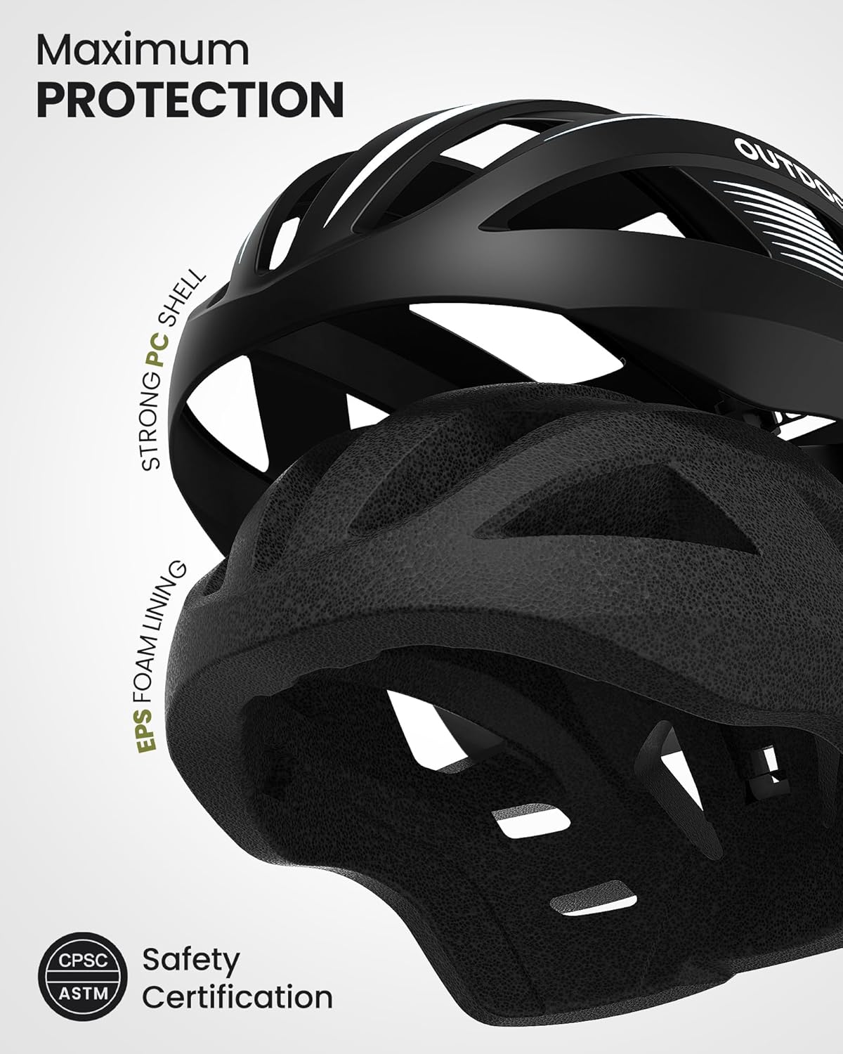 OutdoorMaster Adult Bike Helmet - Bicycle Helmet with Rechargeable Rear LED Light, Detachable Magnetic Goggles, Removable Sun Visor - Suitable for Commuting and Cycling for Men and Women
