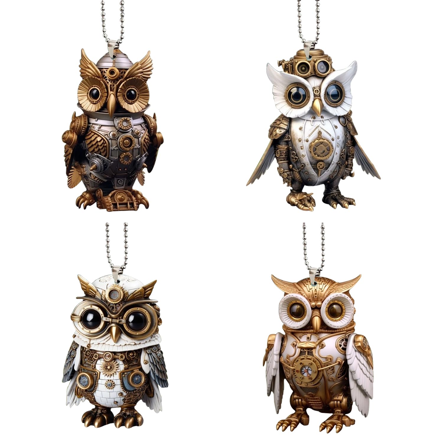 4 Pcs Mechanical Owl Car Hanging Ornament Funny Owl Car Pendant Car Mirror Hanging Decorations for Rearview Mirror Car Ornament Rear View Mirror