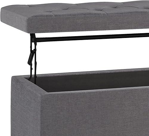 Miniatura 8 de SIMPLIHOME Hamilton - Otomana rectangular de almacenamiento rectangular tradicional de 44 pulgadas de ancho en color gris pizarra en tela de aspecto
