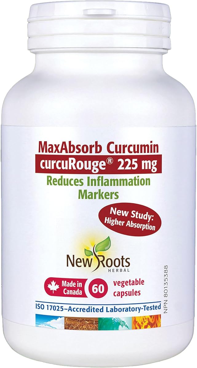NEW ROOTS HERBAL New Roots Herbal MaxAbsorb Curcumin, 60 Veg Caps, 30-Day Supply - Includes curcuRouge 225mg for Enhanced Absorption, Supports Joint Flexibility, Mobility & Daily Comfort for Active Lifestyles, Non-GMO