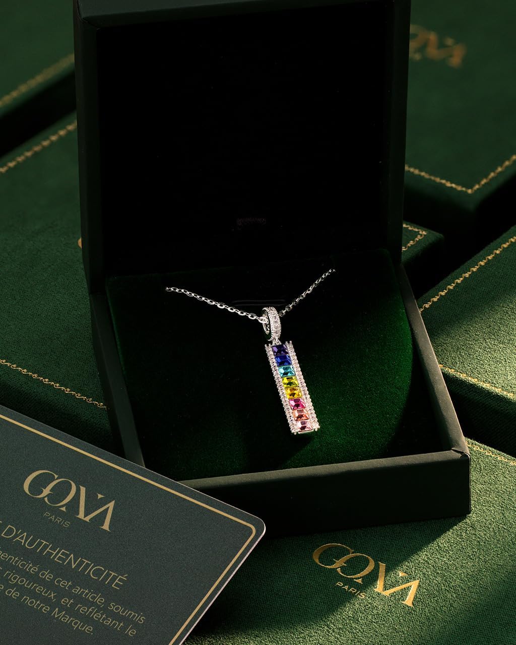 Handmade 925 Sterling Silver Necklace, Authentic Swarovski® Crystals, Hypoallergenic Rainbow Necklace 17.5in-20.5in Chain, Jewelry Gift Anniversary, Birthday, Valentine’s Day