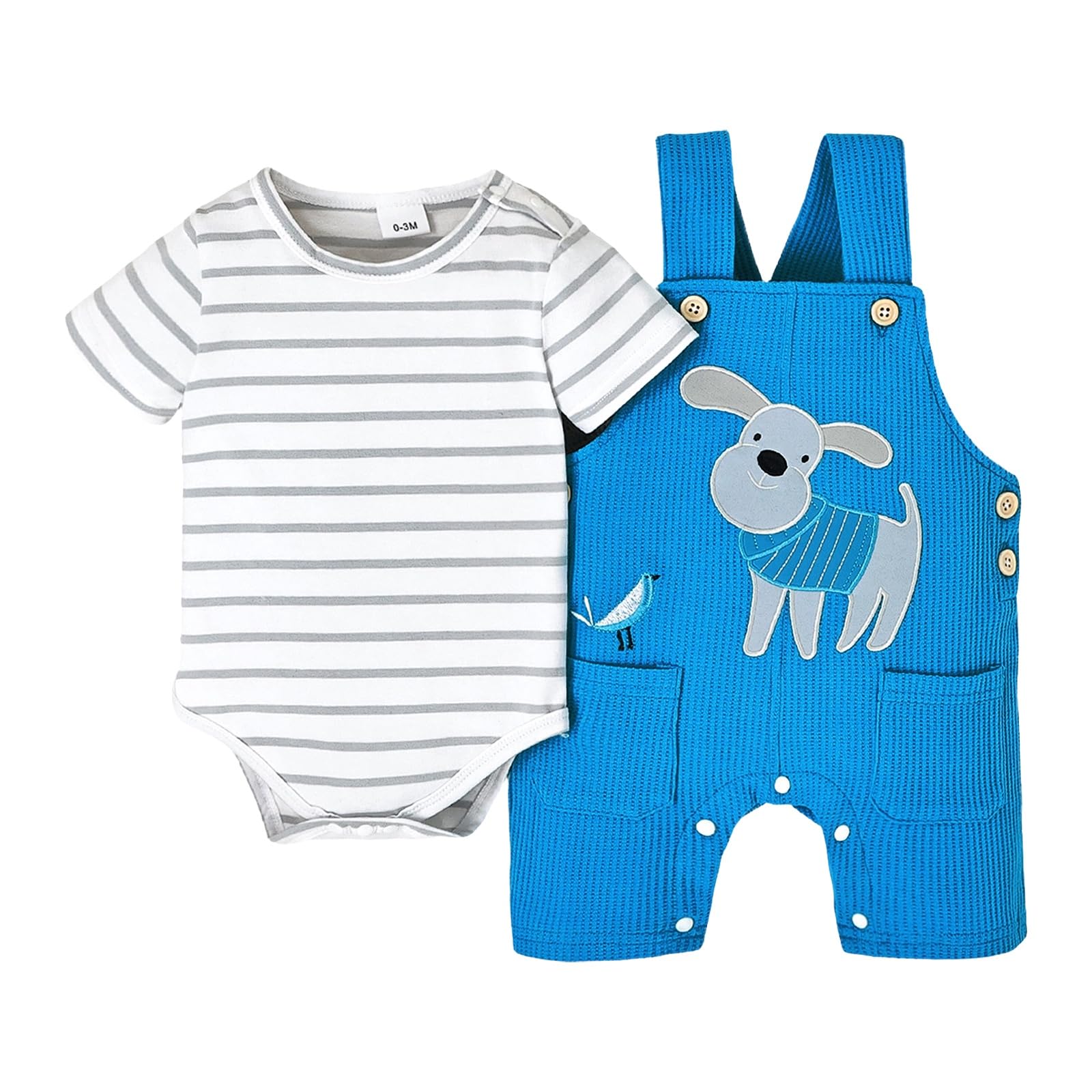 Baby Boy Clothes Striped Romper Cartoon Dog Overall Shorts Set 0-18M