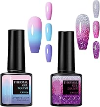 2PCS Farbwechsel UV Gel Nagellack - 7.5ml Temperatur Soak Off UV LED Nail Art Lack Gellack Set - Glitzer Rosa Blau Lila (16+21)