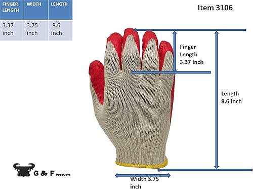 Miniatura 4 de G & F Products Guantes 3106-300 económicos de látex de punto de cuerda, guantes de trabajo con revestimiento de nitrilo para uso general, talla