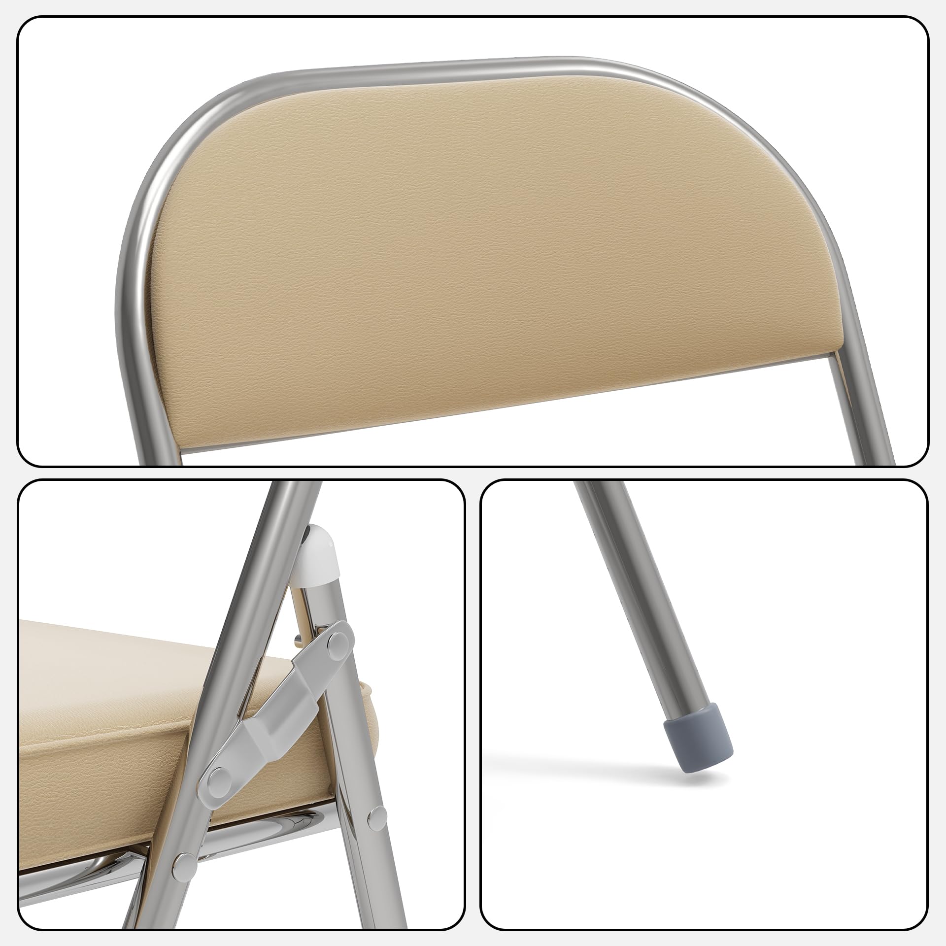 2 Pieghevoli comode di Alta qualità in Metallo, Imbottite in Ecopelle Resistenti salvaspazio, Sedia per Interno Esterno Viaggio Cucina Soggiorno Camera da Letto Giardino 42x46x80 cm, beige