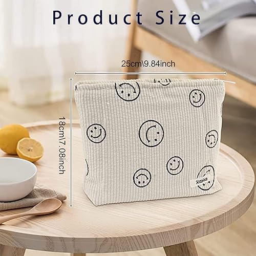 Smiley Face - Bolsa de cosméticos de pana de gran capacidad, bolsa de maquillaje de viaje, bolsa de aseo para mujer, 1 gris, Bolsa de cosméticos de