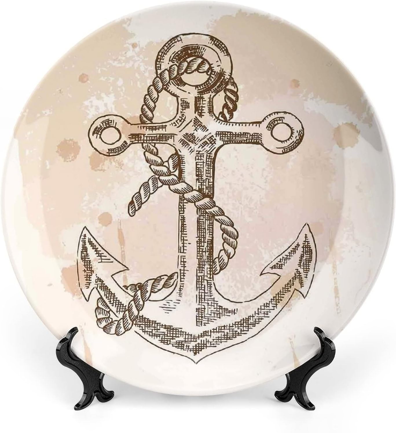 XISUNYA 6 Inch Decorative Plate, Anchor Ceramic Plate, Anchor and Rope Summer Holiday Freedom Print Ceramic Wall Hanging for Home Office Party Dinner Table Decor