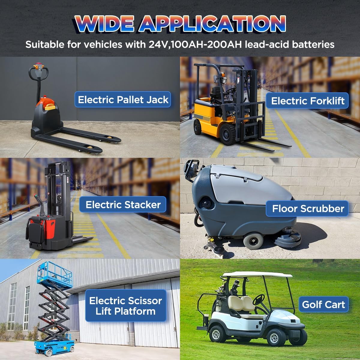 Forklift Battery Charger 24V 20A Trickle Charging Pallet Jack Battery Charger 24 Volt Forklift Charger with 16FT Cable for 24V Electric Pallet Jack, Stacker, Floor Scrubber, Scissor Lifter