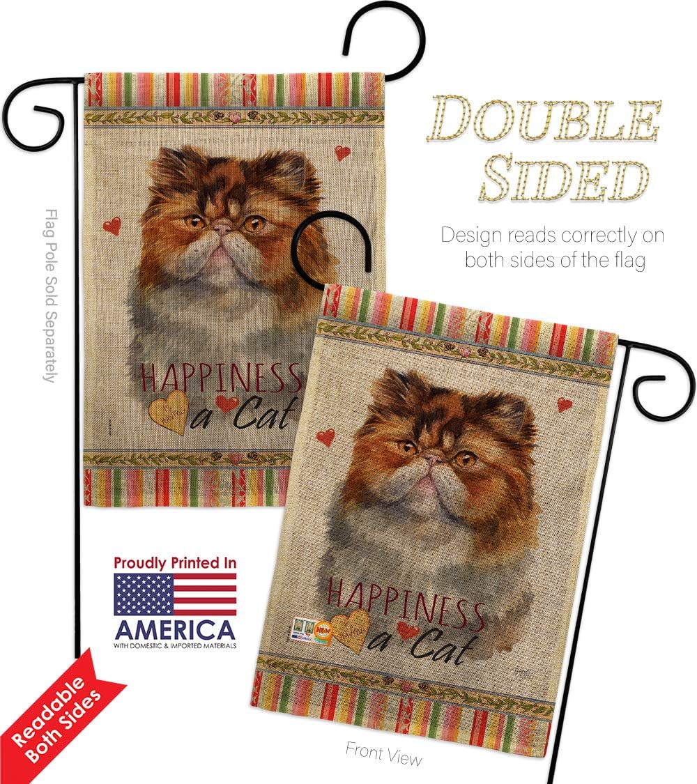 Persian Happiness Burlap Burlap Garden Flag Animals Cat Kitten Meow Spoiled Paw Fur Pet Nature Farm Animal Creature Small Decorative Gift Yard House Banner Double-Sided Made In USA 13 X 18.5