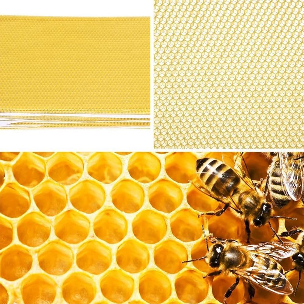 30 Stück Bienenwachsplatten, Natürliche Wachsgrundlage für Bienenrahmen, Bienengrundlagenplatten Zur Kerzenherstellung (16,34 X 7,68)