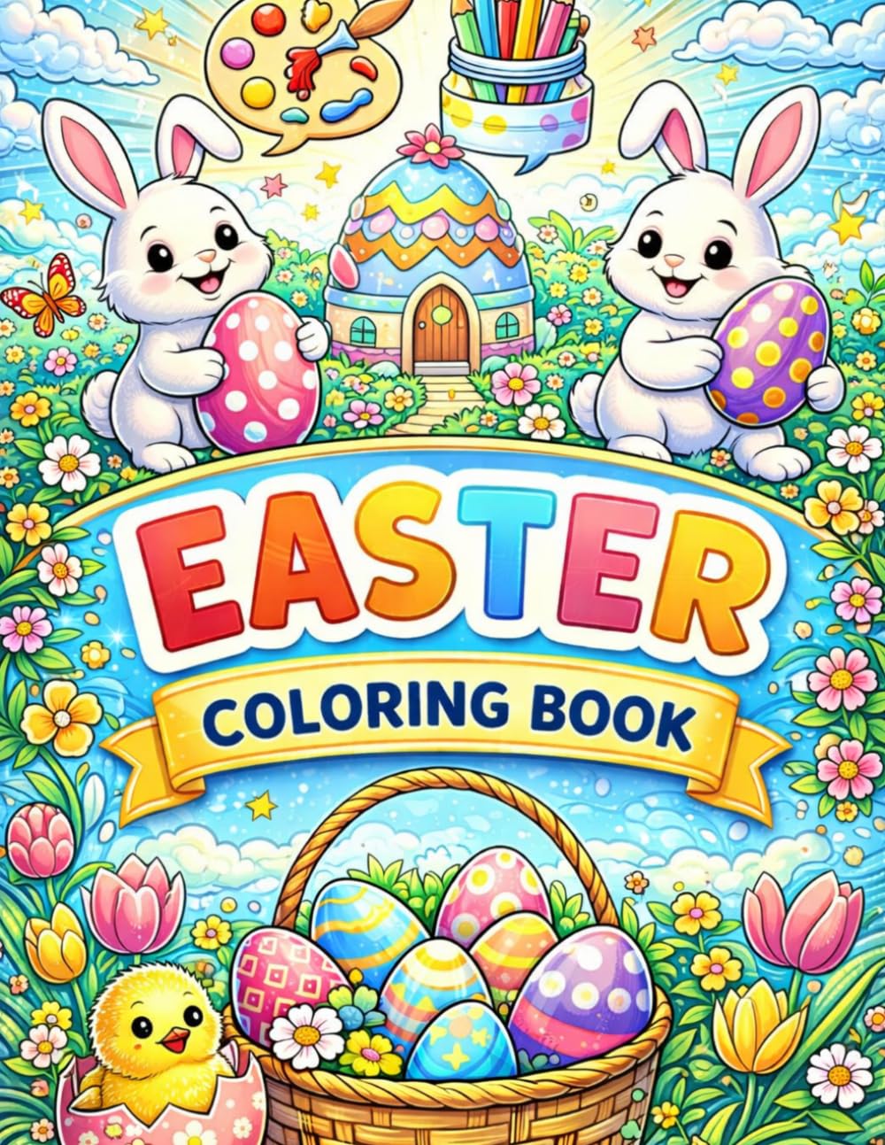 EASTER COLORING BOOK: A Fun Easter Coloring Book for Kids with 36 Cute Pages of Bunnies, Eggs, Chicks, and Springtime Fun