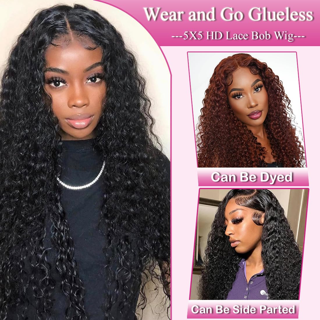 Wear and Go Glueless Wig Human Hair Pre Plucked Pre Cut 5x5 HD Lace Closure 18 Inch Water Wave Human Hair Wig for Black Women Brazilian Virgin Curly Wig Natural Black - Image 3