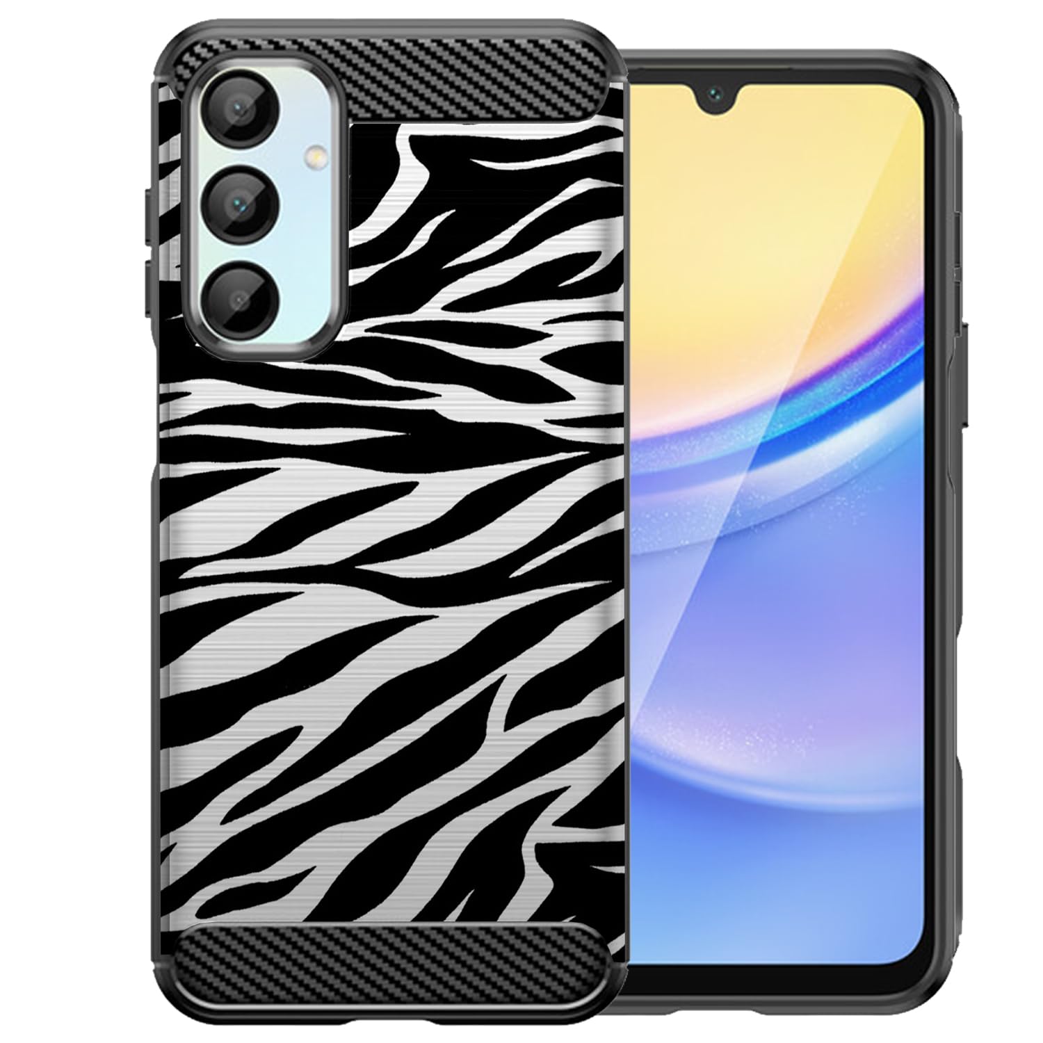 CasesOnDeck Fitted Case Compatible with [Samsung Galaxy A16 5G/ A16 Case] Carbon Fiber Accents Bump and Drop Protecting Flexible TPU (Zebra Stripes)