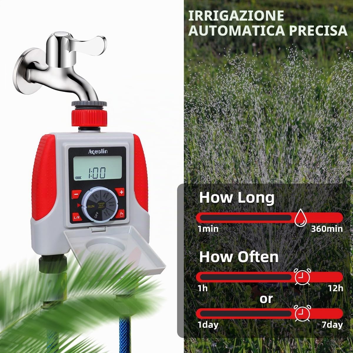2 Vie Centralina Irrigazione,Orologio da giardino con display LCD dispositivo di irrigazione per programmabile giardino