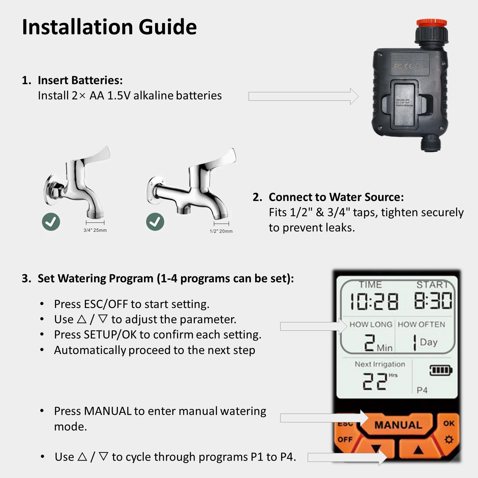 L4F - Timer automatico per giardino, balcone, serra e piante esterne, con programmi settimanali e giornalieri (grande LCD)