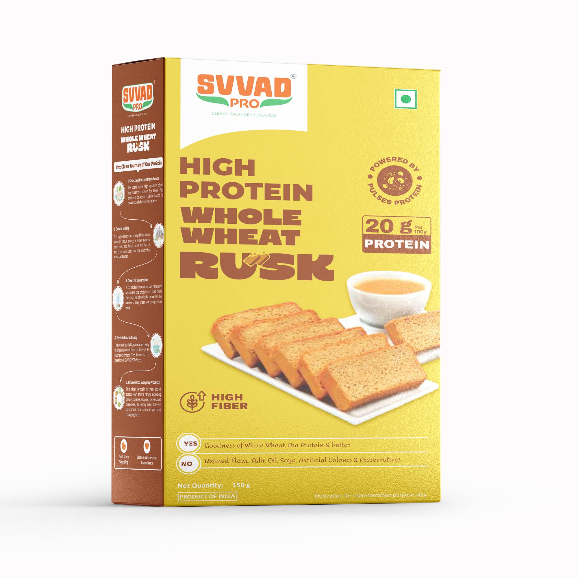 Svvad Pro High Protein Whole Wheat Rusk, 20g Protein per 100g, High Fibre, Pea Protein, 150g-picture-22