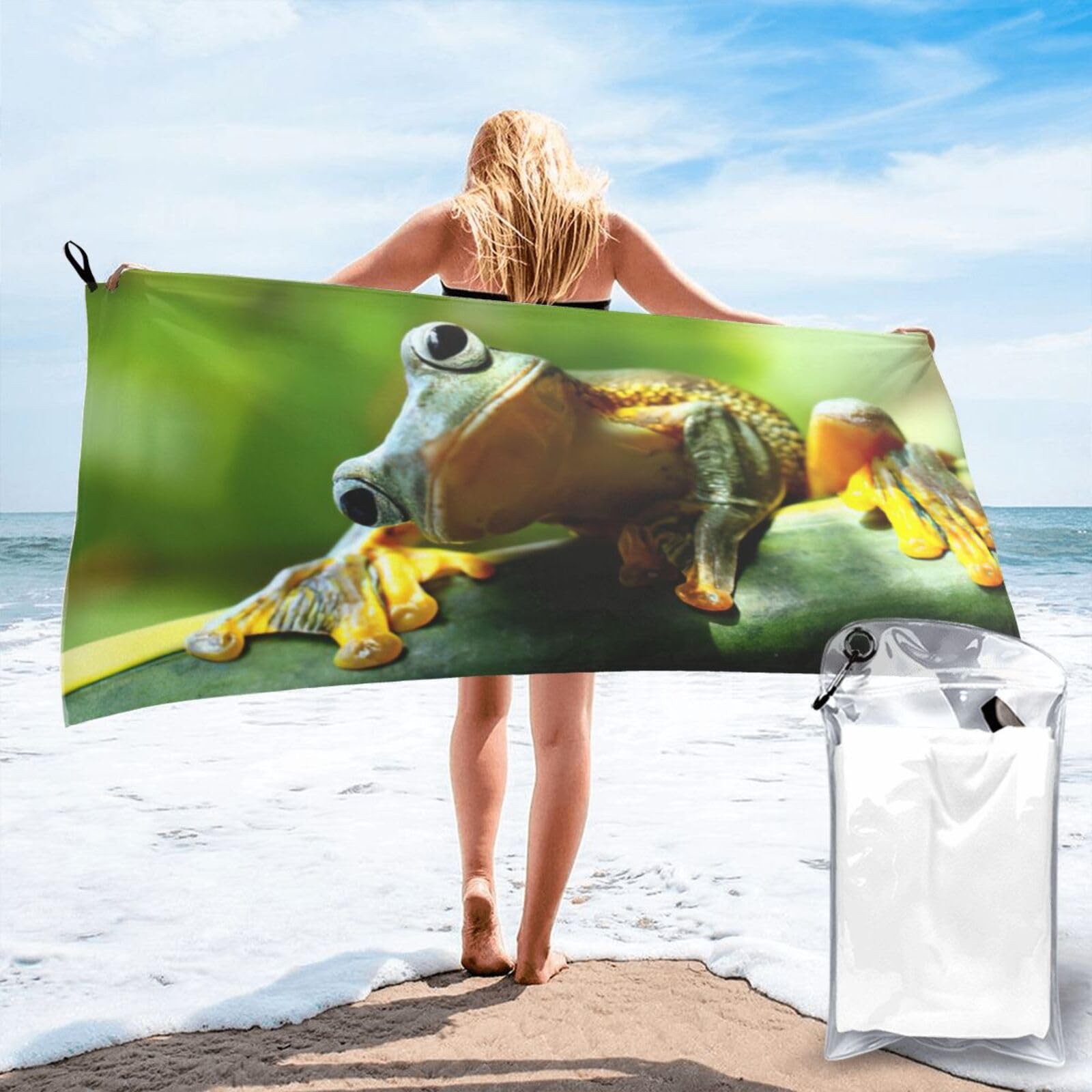Serviette de bain séchage rapide EdWal imprimé grenouille verte légère