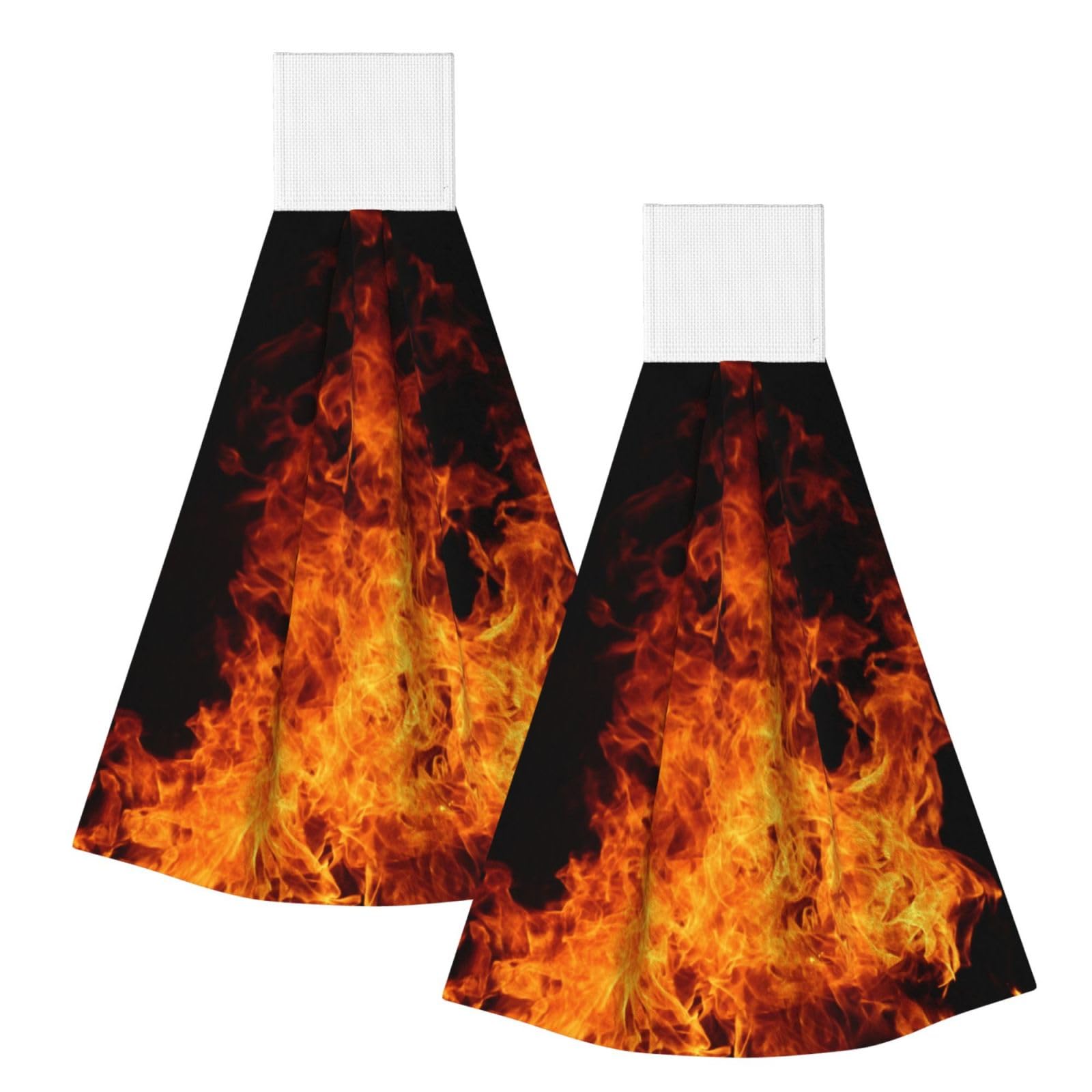 DOPKLNA Fire Burn Design Pattern, 2 Pcs Hanging Coral Fiber Hand Towels for Bathroom, Absorbent Kitchen Towels