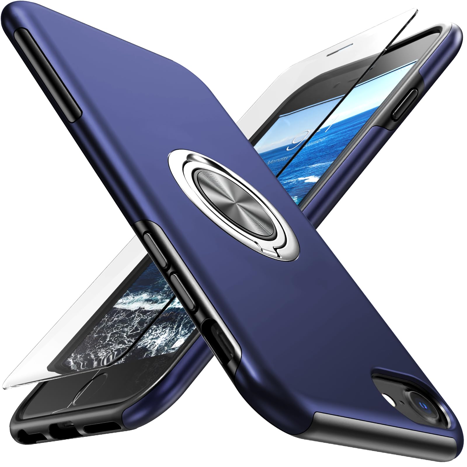 Coque iPhone SE 2020 bleu magnétique mince béquille antichoc - 8