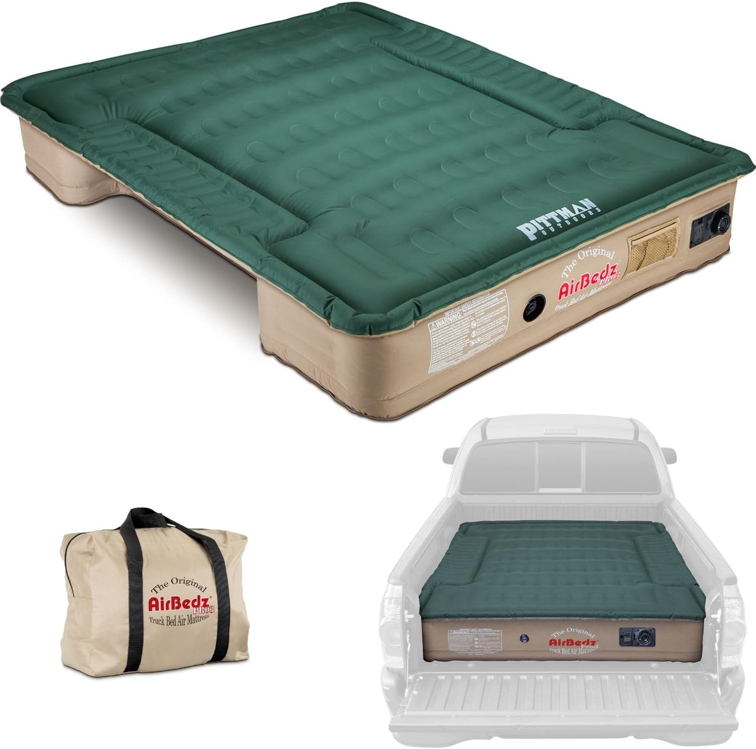 Pittman Outdoors AirBedz Truck Bed Air Mattress, Long Bed - 8'+ , Pro3 Series, 25% More Coverage for Comfortable Pickup Camping, with Built-In Pump, Carry Bag, PPI-301