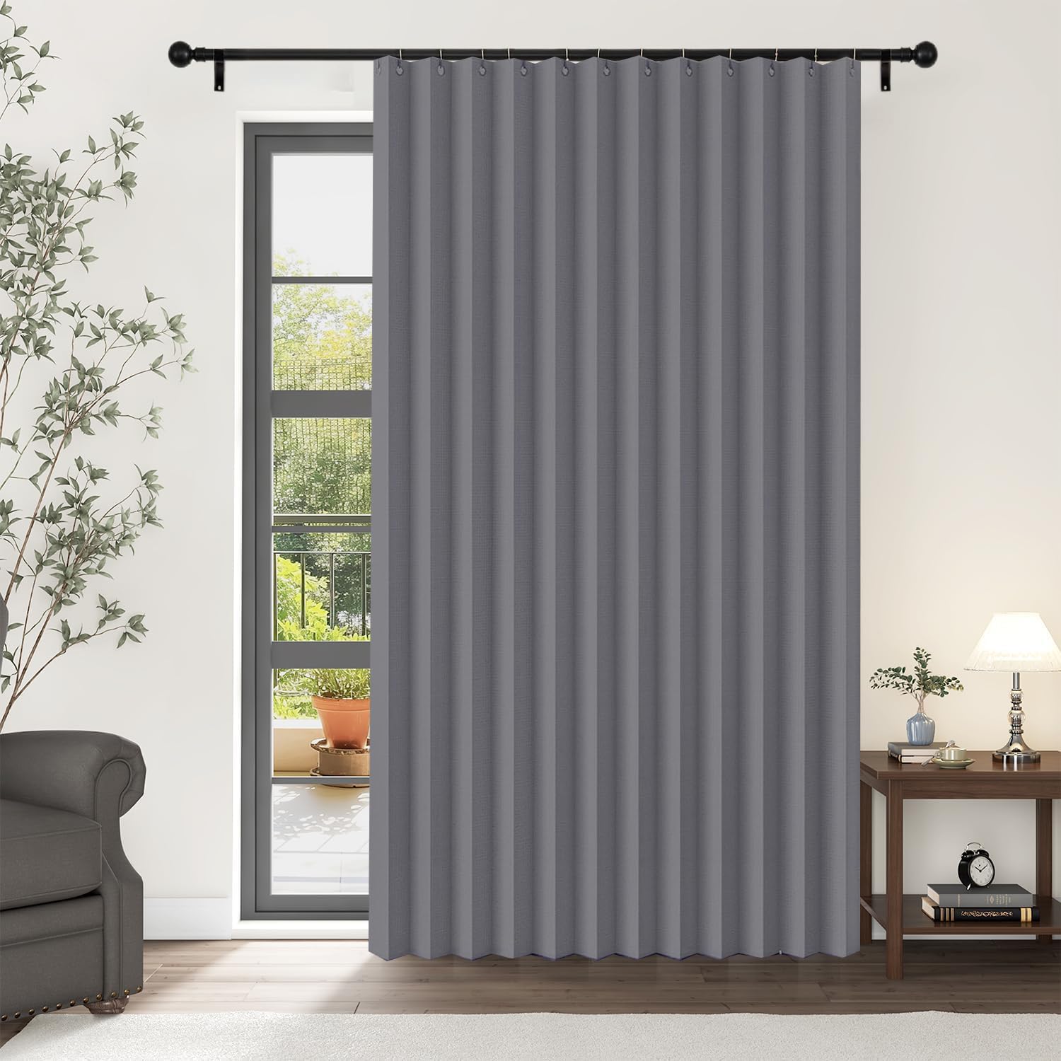 Cortina de Puerta Plegable magnética Opaca, diseño de acordeón, Adecuada para Puertas y Cortinas divisorias de habitaciones-gray-W150xH200cm