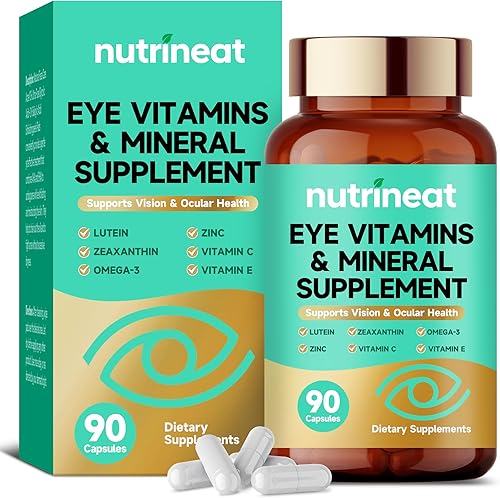 Suplemento de vitaminas oculares de luteína (90 cápsulas), luteínas para ojos con vitamina C y E, zinc y cobre, luteína y zeaxantina suplementos