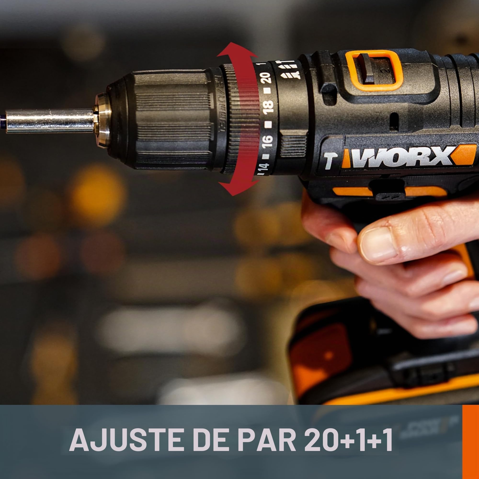 WORX WX370.9 Taladro percutor 20V, PowerShare, No incluye baterías ni cargador, Ligero y compacto, Portabrocas 13mm, 2 velocidades mecánicas, reversible, ideal para bricolaje en hogar y taller