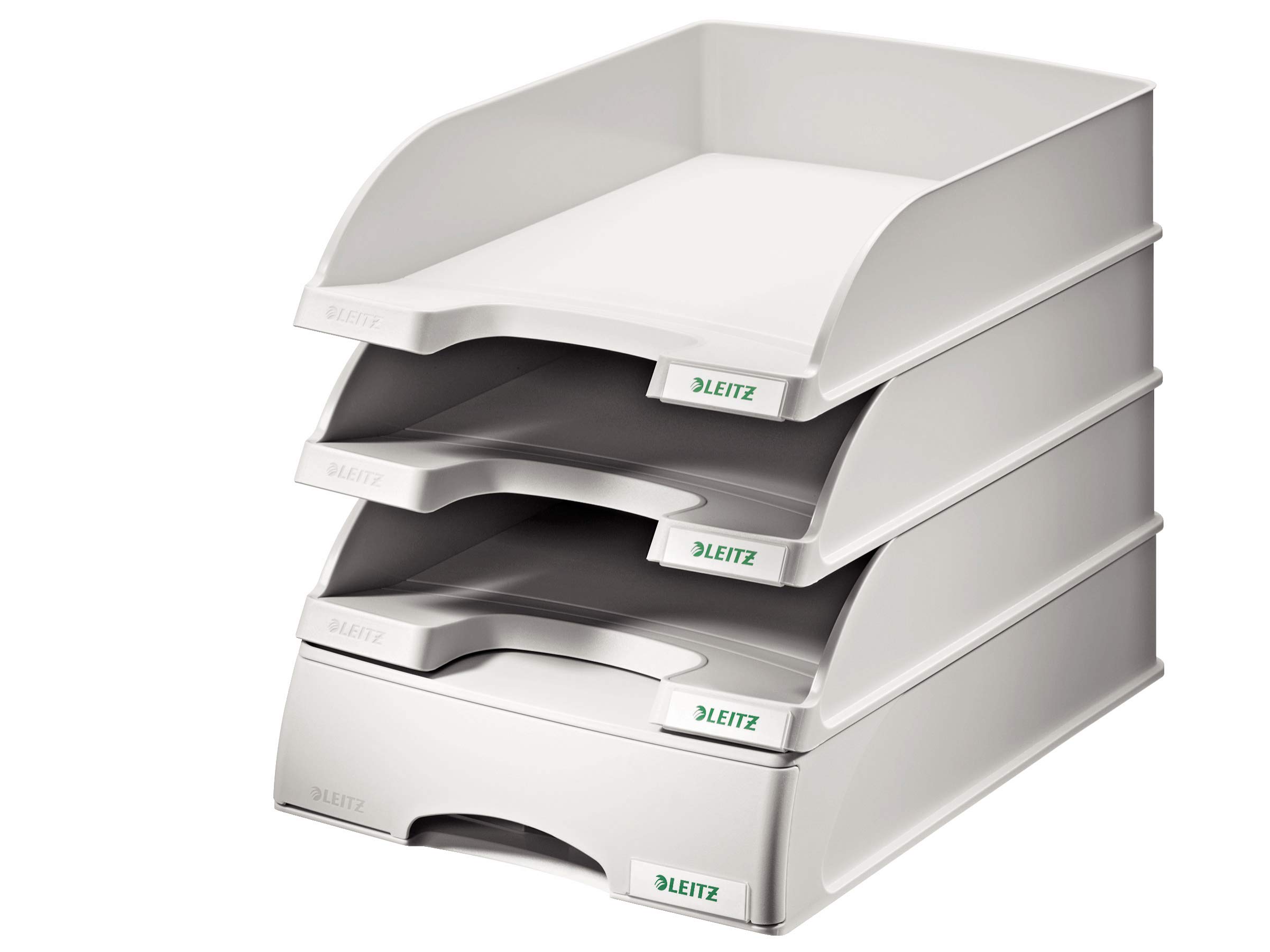 Leitz Briefkorb-Schublade A4, 4er Pack, Schubladenbox in Premium-Qualität für vertrauliche Unterlagen, Stapelbare Ablagefächer kombinierbar mit Briefkörben, Grau, Plus-Serie, 52100085