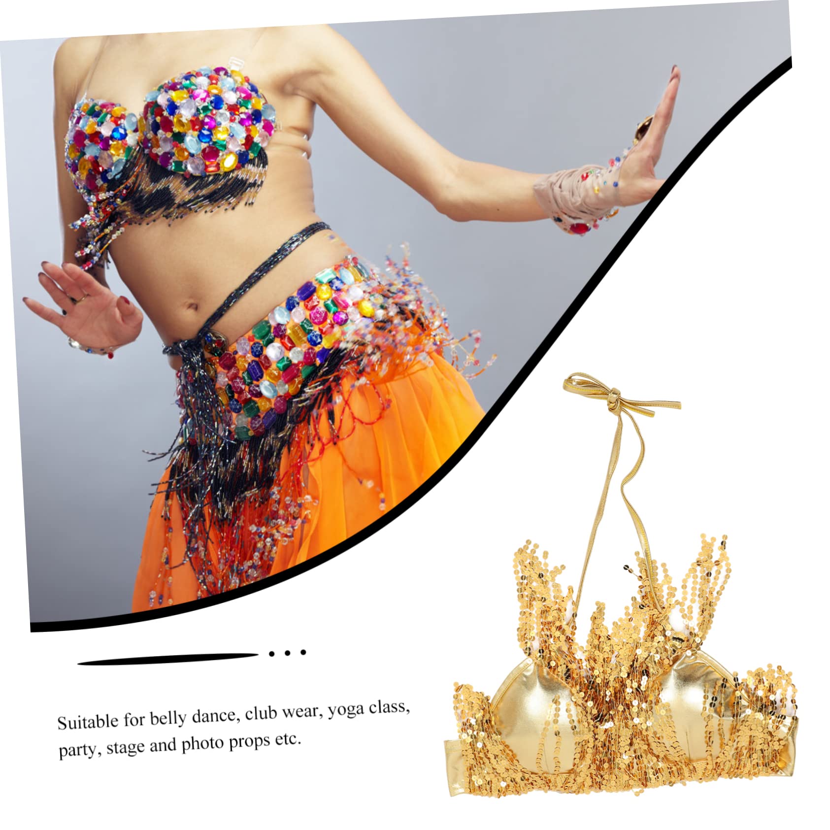superior de la camisola tapas de brillo tops de club para dama trajes de fiesta mujer camisetas fiesta camisas de baile latino sujetador con borlas de lentejuelas Golden
