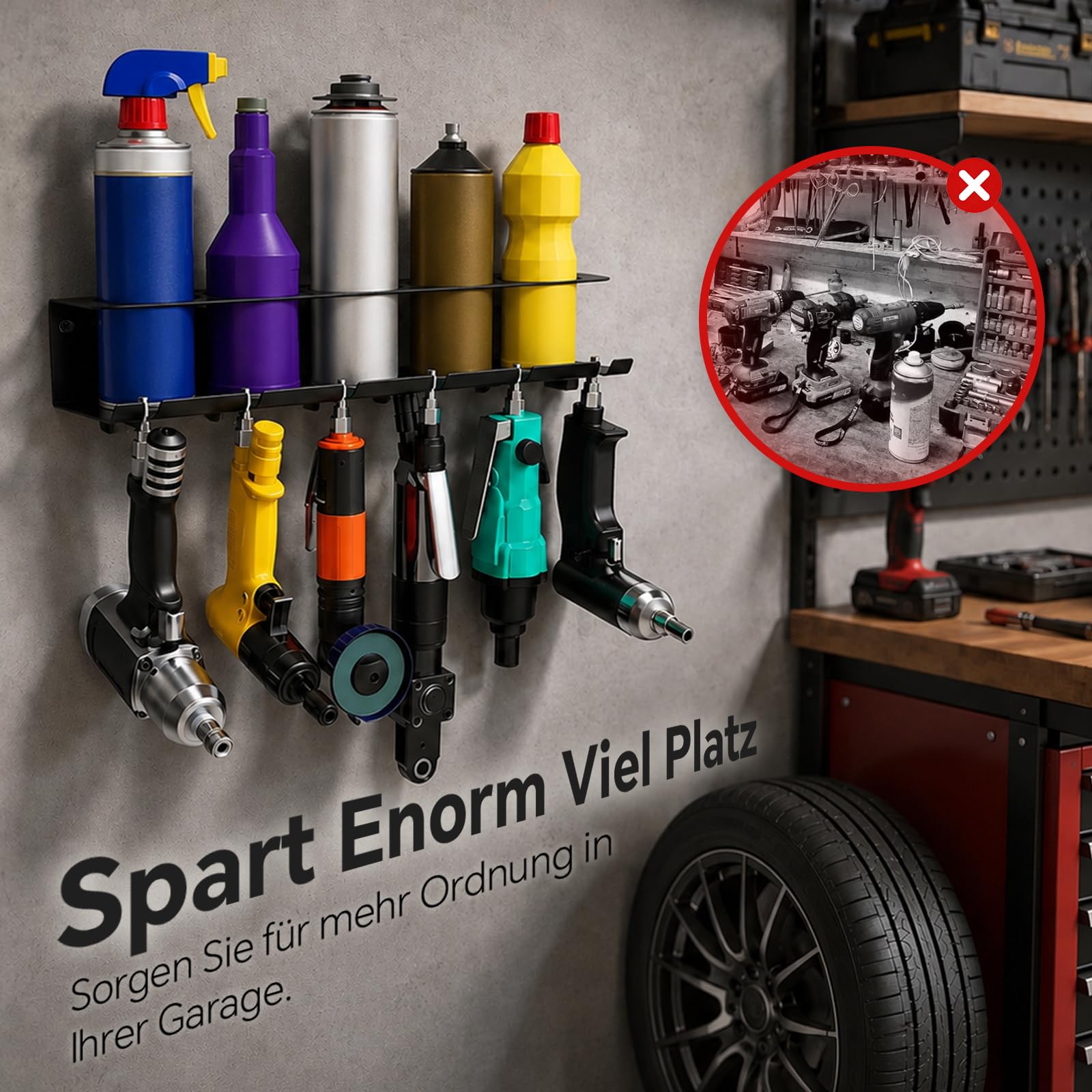 2PCS Dosenhalter für Sprühflaschen, Sprühdosenhalter aus Kohlenstoffstahl – Spraydosenhalter mit 5 Löchern & 6 Schlitzen, Sprühflaschenregal Wandregal Werkstatt für Garage und Zuhause