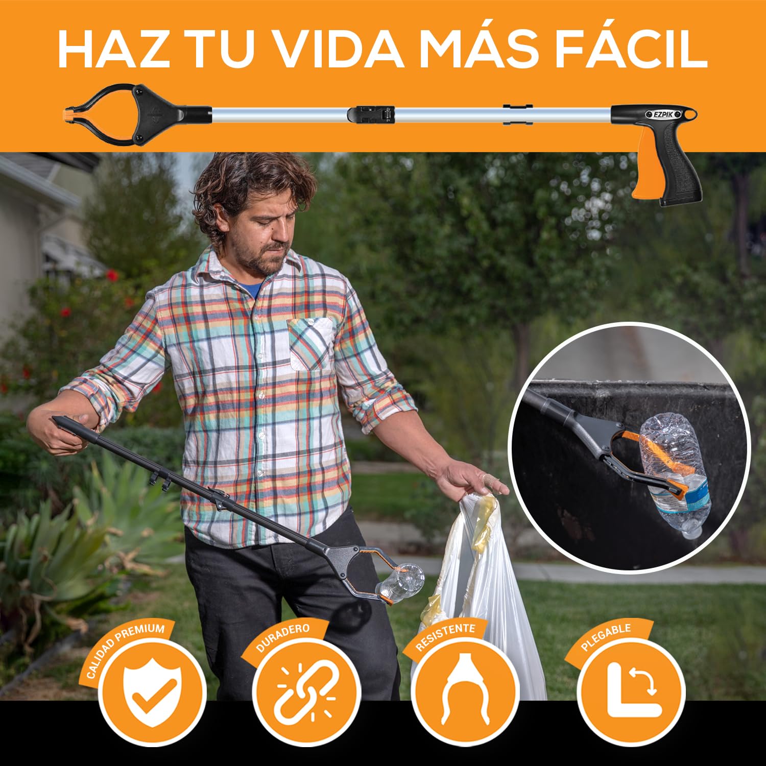 EZPIK® Pinza Recoger Basura 80 cm - Pinzas Extensibles para Personas Mayores - Palo con Imán Telescópico para Minusválidos y Ancianos - Pinza Recoger Objetos y Fruta [Color Negro, Pack 2]