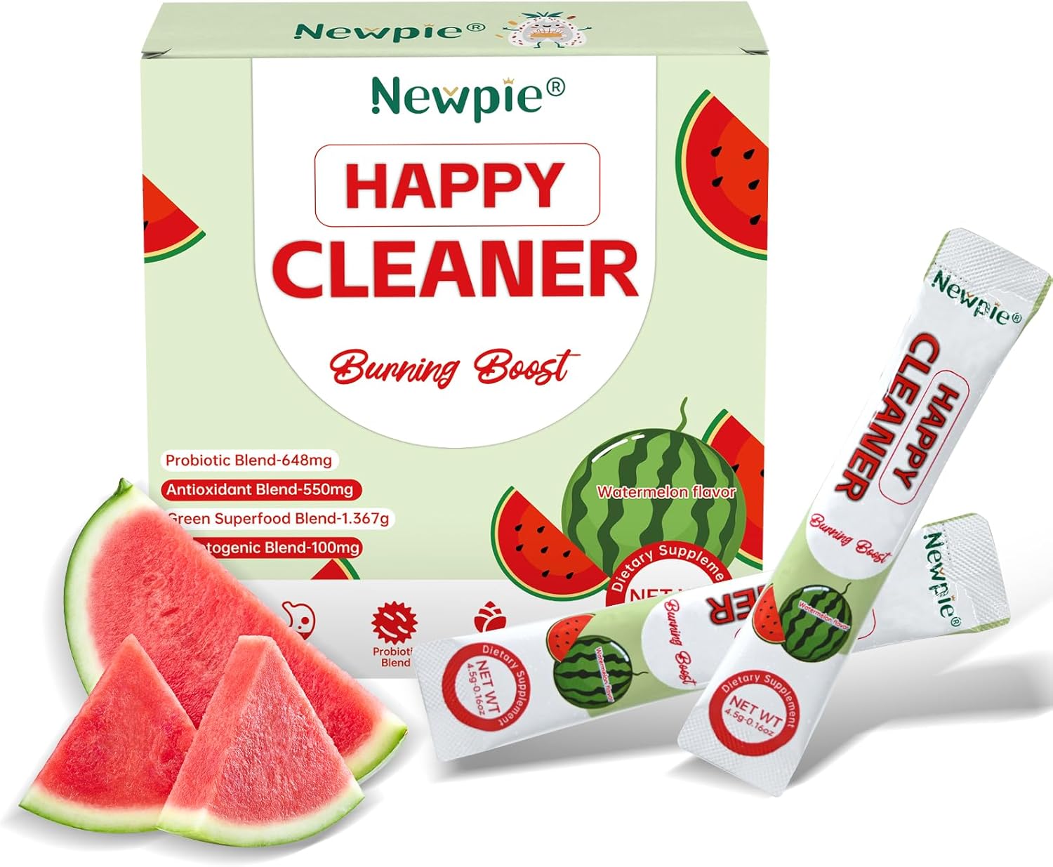 Newpie Superfoods Happy Cleaner Probiotic Powder,Watermelon Flavor Prebiotic & Probiotic Powder,Organic Fiber,Sugar Free,Gut Health,Natural Antioxidant for Women Men (20 Packet, Watermelon)
