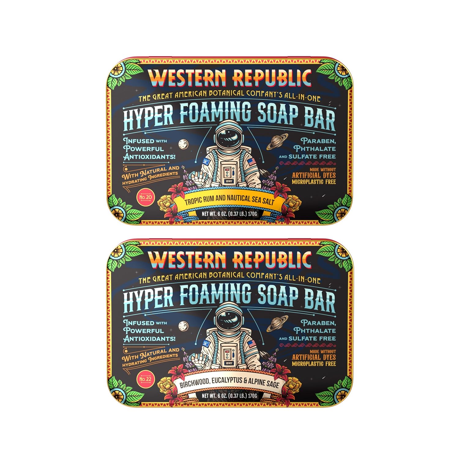 Western Republic Hyper Foaming Soap Bar | Birchwood, Eucalyptus & Alpine Sage and Tropic Rum & Nautical Sea Salt | Hydrating & Anti-Aging Ingredients