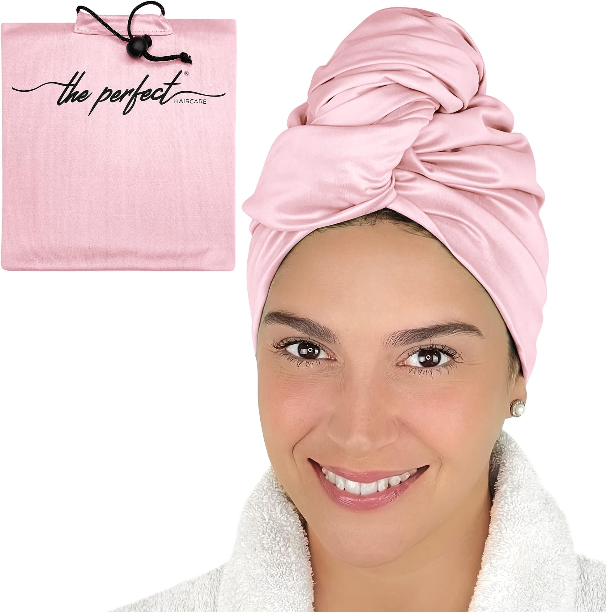 THE PERFECT HAIRCARE Microfibre Hair Towel Wrap for Women - Absorbent Quick Drying Turban for Curly and Long Hair for Girls and Kids - Anti Frizz (Pink)