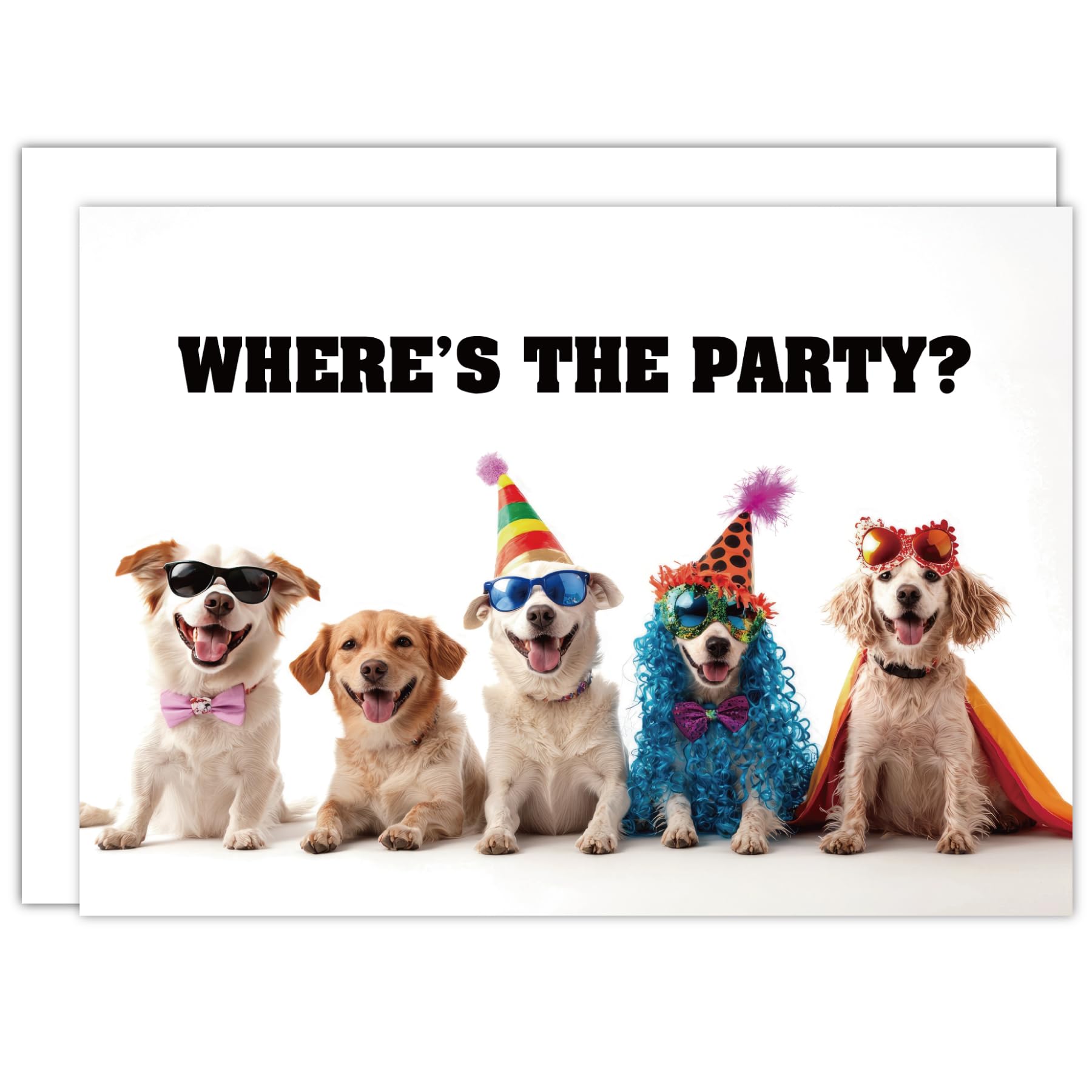 Gooji 5x7 Where's Party Dogs Birthday Card – Funny Birthday Cards for Women – Fun Happy Birthday Card for Husband and Wife – Mom, Dad, Best Friend,