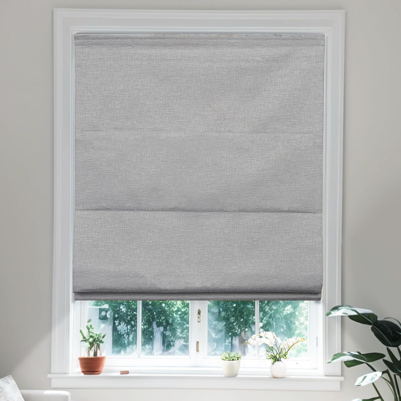 Moonice Roman Blinds Cordless Roman Window Blinds Elegant Blackout Blinds Heat Insulation and Privacy Shades Customized Blinds for Home Office Bedroom (Light Grey1,85cm W x 180cm H)