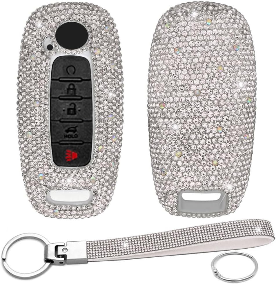 Key Fob Cover Compatible with Nissan Pathfinder Rogue Kicks Sentra 2023 2024 Bling Crystal Diamond Automotive interior Accessories(Silver)