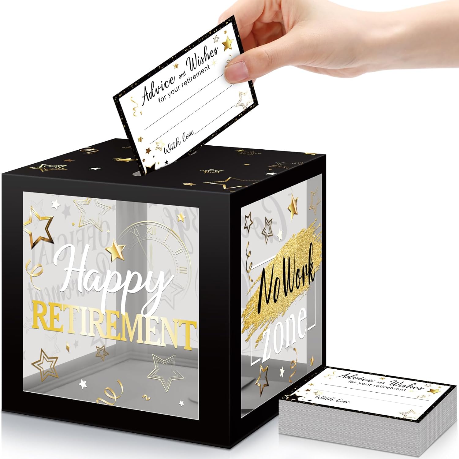 Funrous 51 Pcs Retirement Card Box Advice & Well Wishes Cards for Women Men Happy Retirement Party Decorations Going Away Party Favors(Black and Grey)