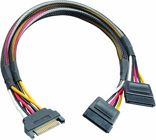 Akasa SATA Power Splitter - Male 15-pin SATA to 2 x 15pin SATA Female Power Connectors, 30cm