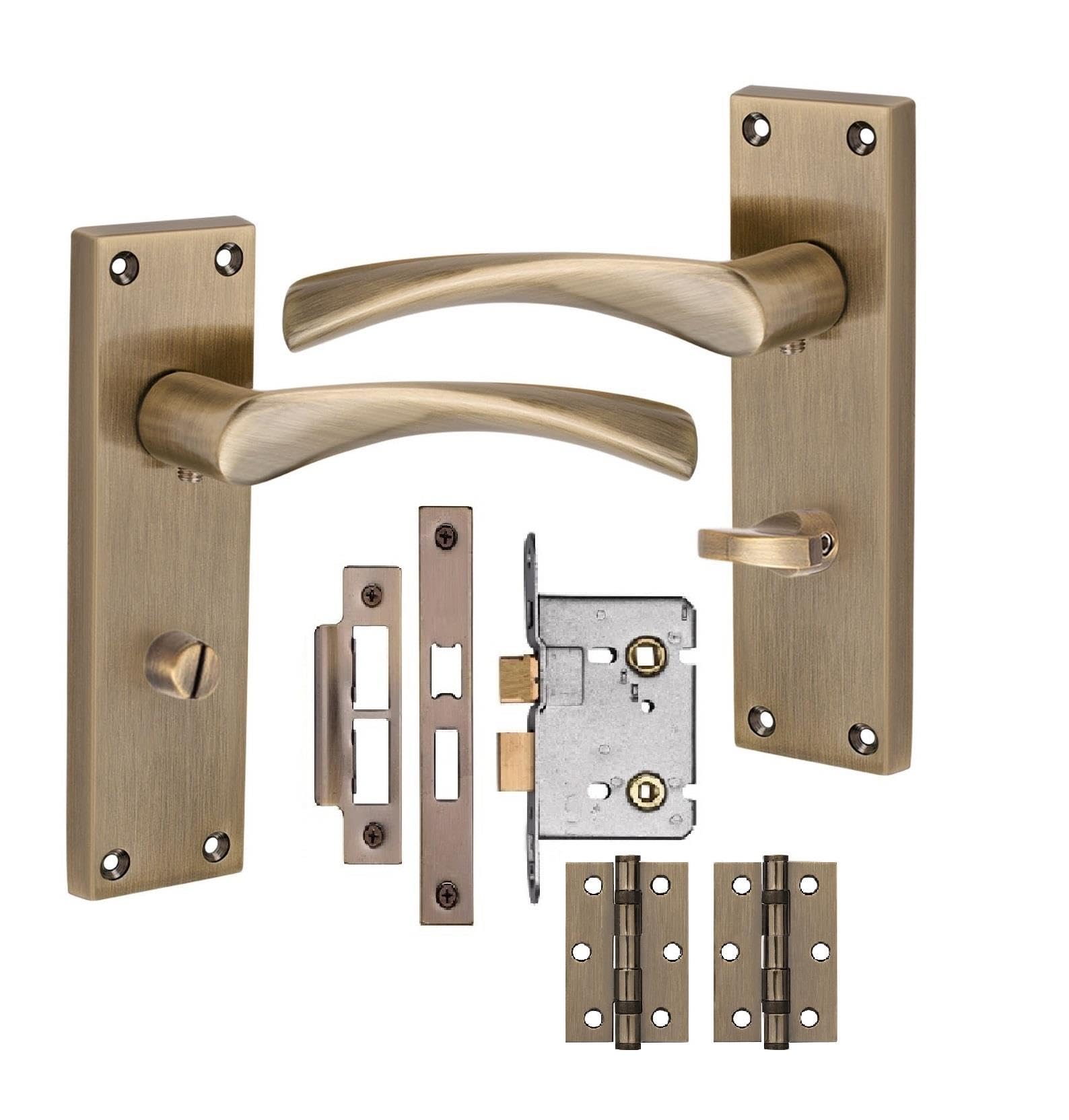 Golden Grace Victorian Astrid Scroll Bathroom Door Handles Bathroom Mortise Lock Hinges Antique Brass Finish 150mm Long