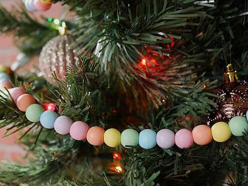 Miniatura 3 de One Holiday Way Guirnalda de cuentas de madera mate de 9 pies de color pastel rústico arcoíris para Pascua, primavera, decoración de árbol de